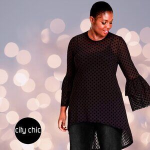 CITY CHIC ~ ‘Mesh Romance’ Sheer Polka Dot Hi-Lo Tunic ~ Size S/16W
